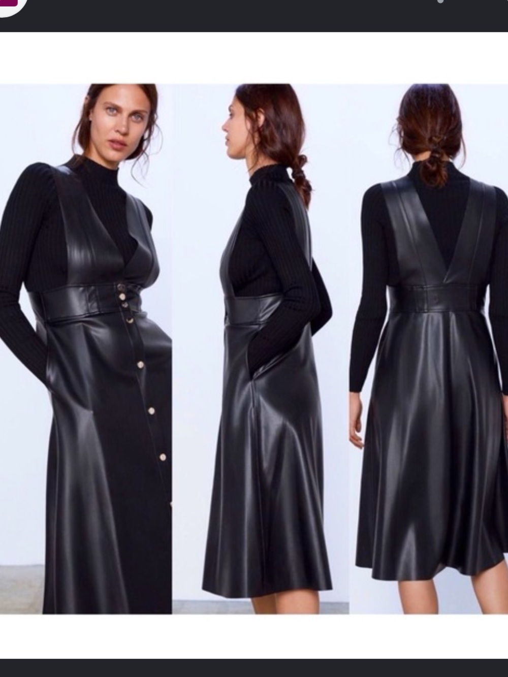 Zara Faux Leather Pinafore Midi Dress Jumper - Picture 1 of 8
